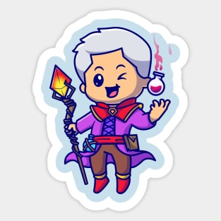 Cute Boy Witch Cartoon Sticker